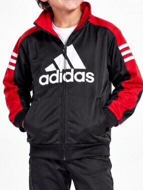ADIDAS Full Zip Track Jacket Black Red Boys 6